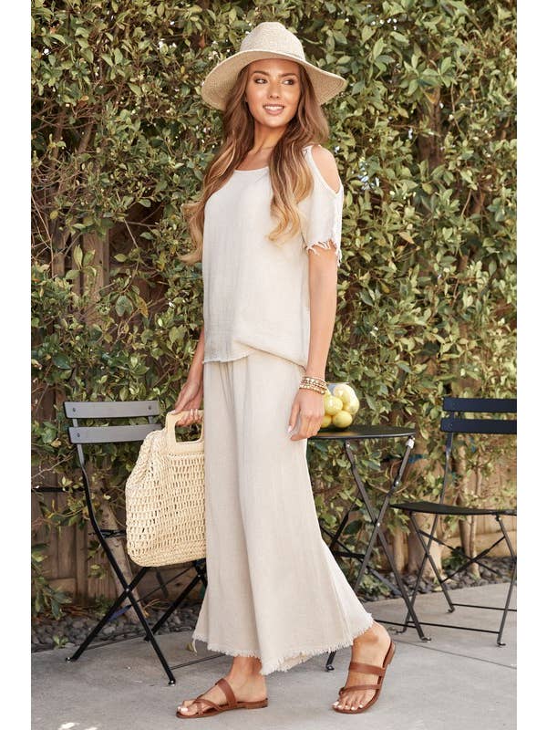 VENTI6 – Blusa - Mulher por atacado – TOP DE GAZE DE ALGODÃO E LINHO COM BAINHA FRANJADA (701400)9