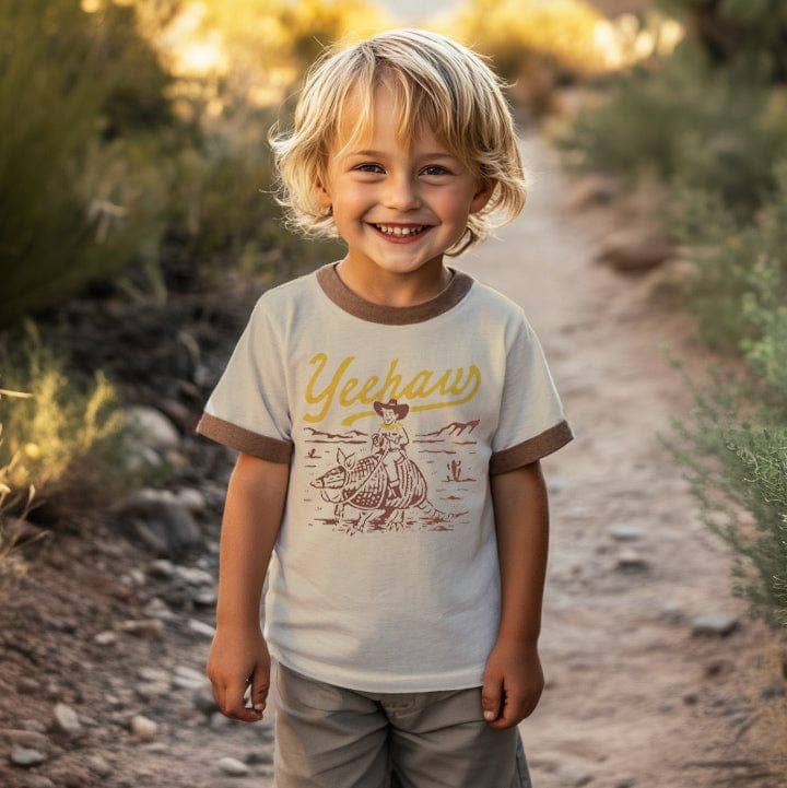 River Road Clothing Company - Wholesale Screen Printed T-Shirt - Kids - Yeehaw Vintage Ringer (Youth)1