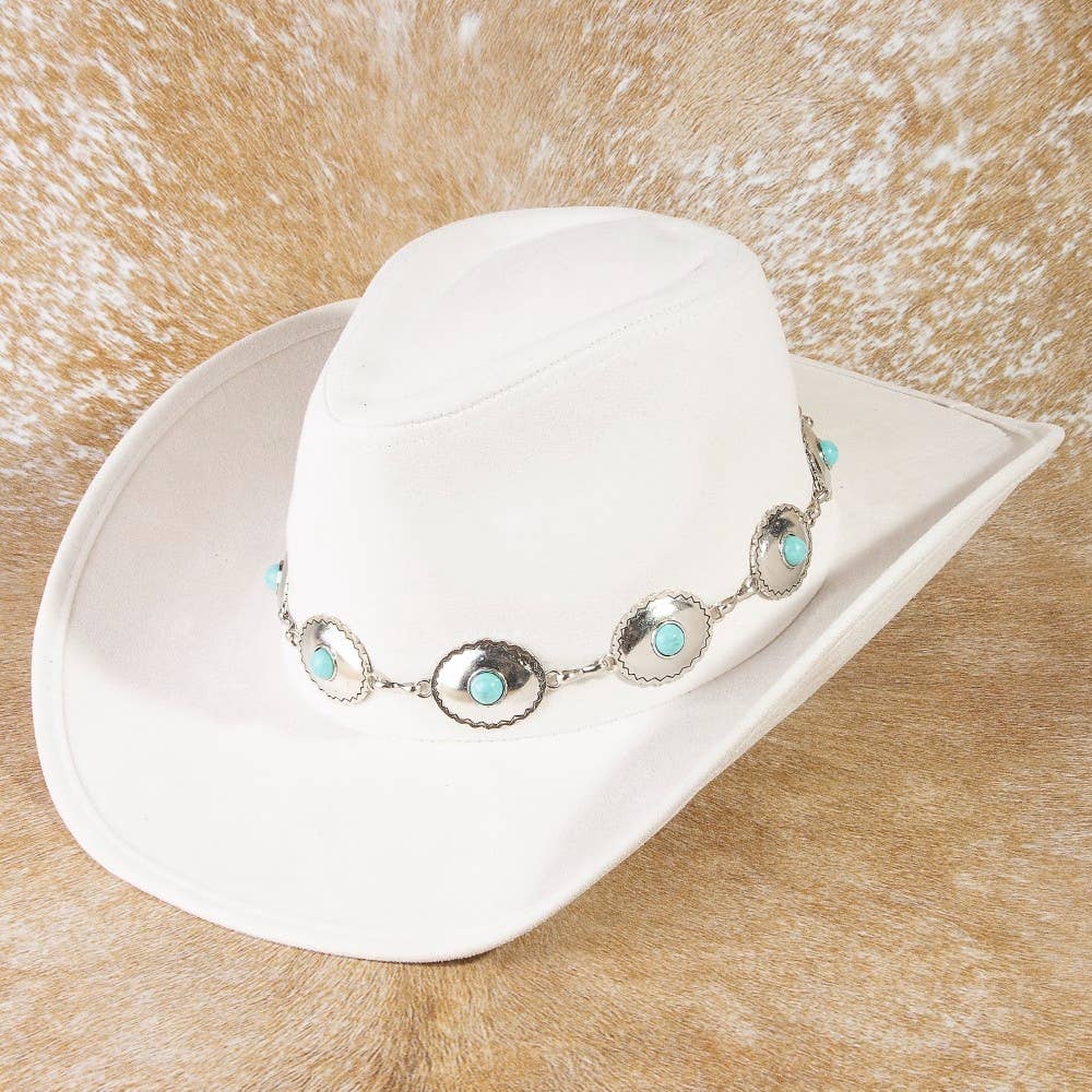 Collections by Fame Accessories - Wholesale Cowboy Hat - Women's - Turquoise Western Concho Chain Cowboy Hat8