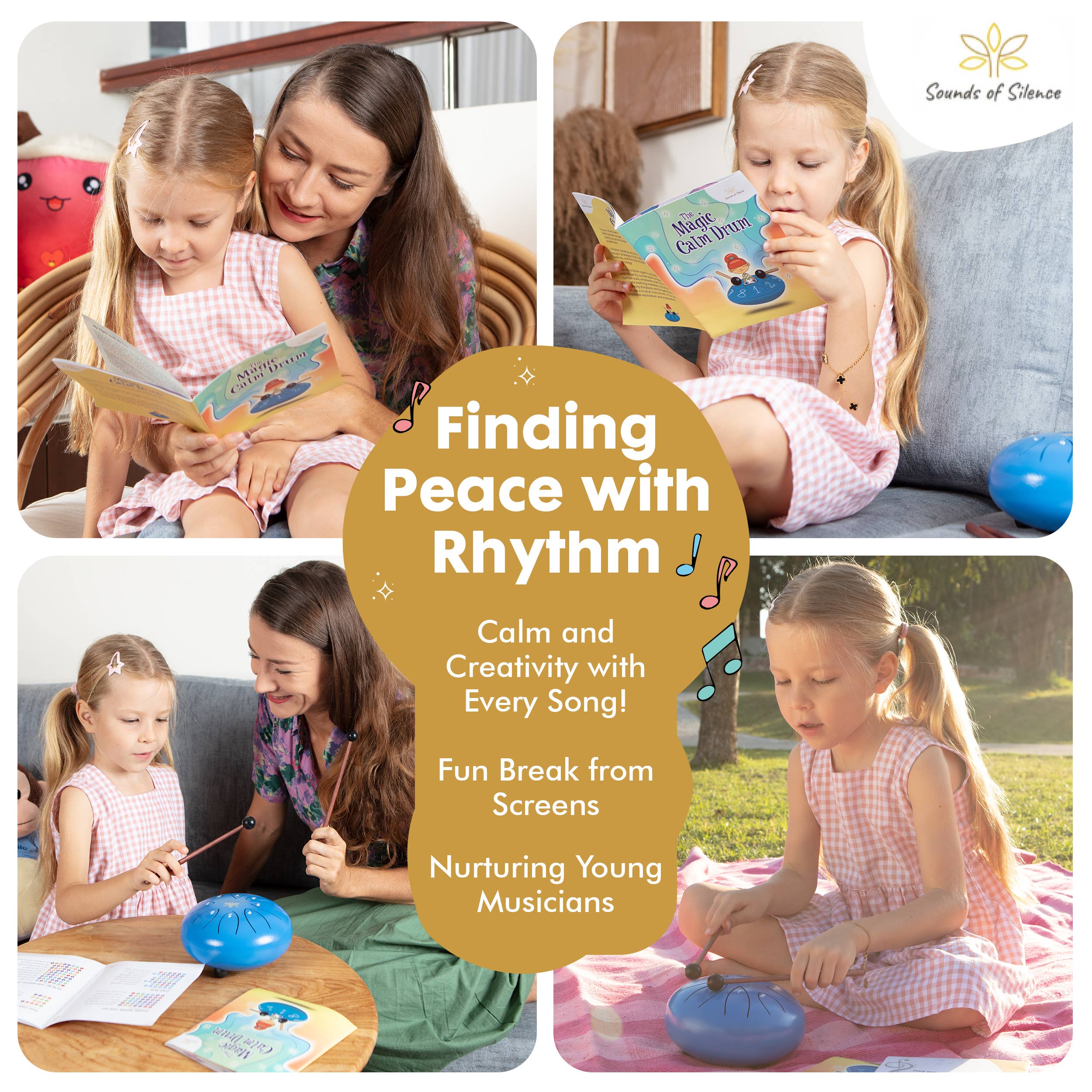 Sounds Of Silence Drums - Wholesale Musical Instrument - Magic Calm Drum Tongue Drum, Songbook and Storybook (PINK)  7