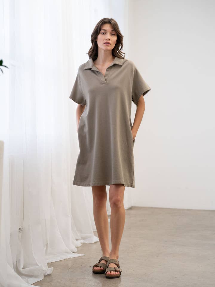 COLLARED COTTON SHORT SLEEVE MIDI DRESS for wholesale by ELLE GREY