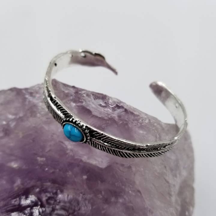 Turquoise Feather Cuff Bracelet for wholesale by magnolia jewelry