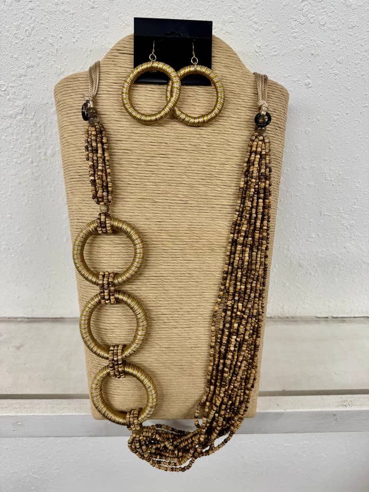 4 STRANDS NATURAL ADJUSTABLE WAX CORD WITH BEIGE ROUND RINGS for wholesale by International Duru's