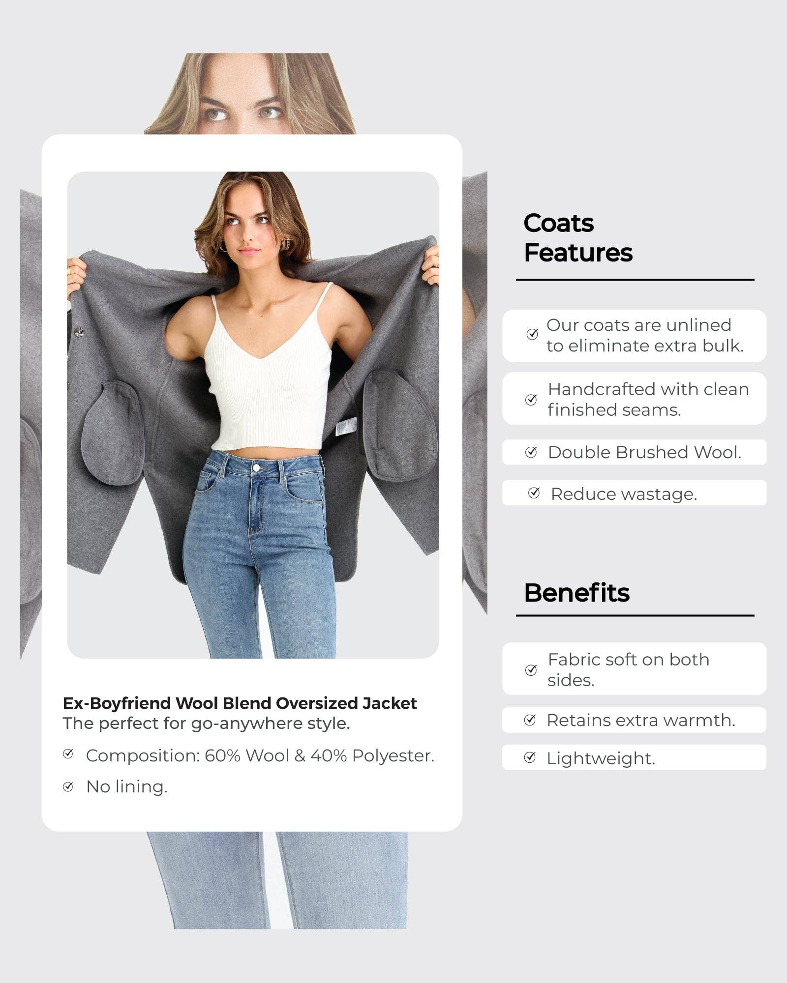 belle & bloom - Vente Veste – femme - Veste oversize New Fit Ex-Boyfriend en laine mélangée7