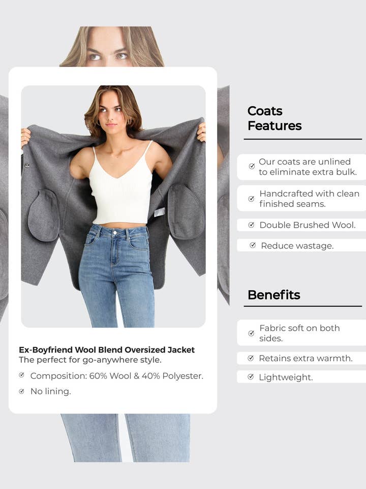 belle & bloom - Vente Veste – femme - Veste oversize New Fit Ex-Boyfriend en laine mélangée7