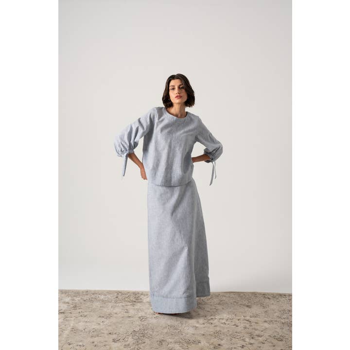 Sander Top Azul com Risca Francesa por atacado de LUXMII