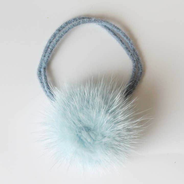 Coletero elástico azul con pompón de piel sintética de visón. para venta al por mayor de iMiN Kids