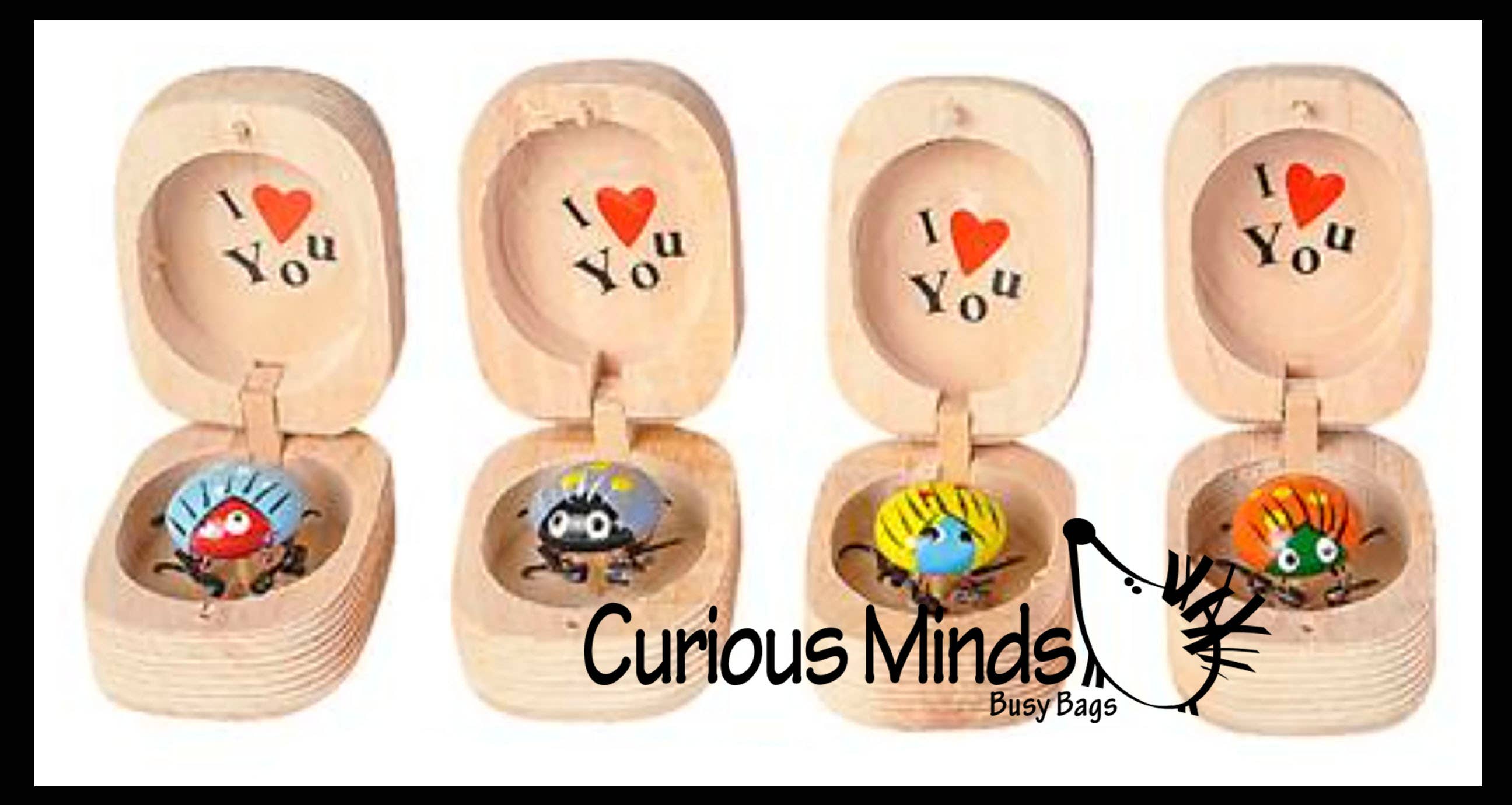Curious Minds Toys – wholesale Gag gift/novelty gift – 1 Love bug in Box Novelty Gift -Bugs Legs Wiggle Wood Hinge5