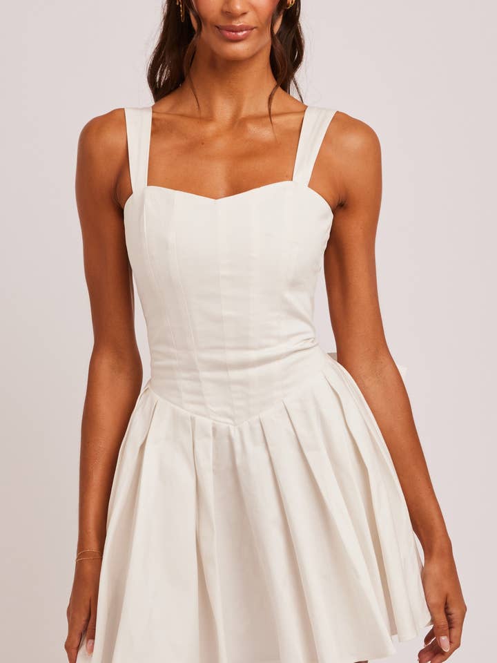 Rosie White Sweetheart Bow Detail Box Pleat Mini Dress for wholesale by Jaded Rose