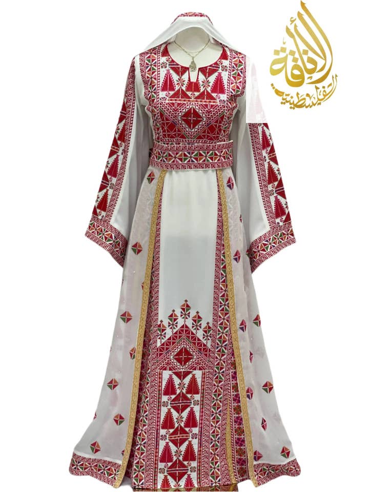 Falahi thoub with overskirt Embroidered Dress and khirka for wholesale by Palestinian Elegance