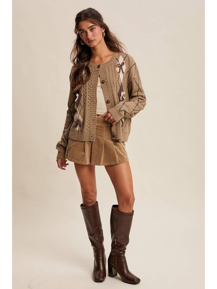 Listicle - Wholesale Cardigan - Women's - Argyle Bow Detail Knit Cardigan LSW0973 9