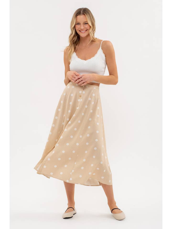 Blu Pepper - Wholesale Skirt – Women’s - POLKA DOT BUTTON DOWN MIDI SKIRT7