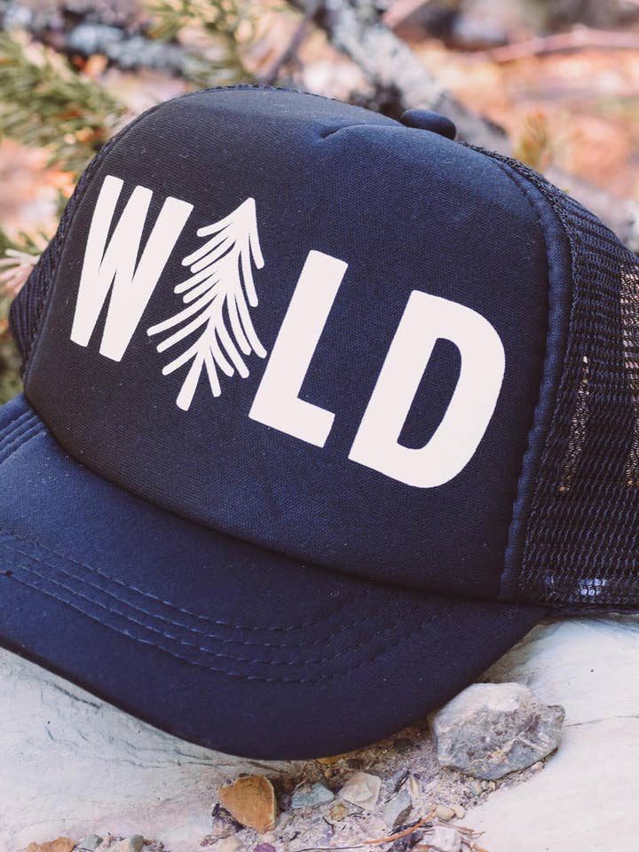 Kid WILD Tree Trucker Hat: Black for wholesale by Made of Mountains