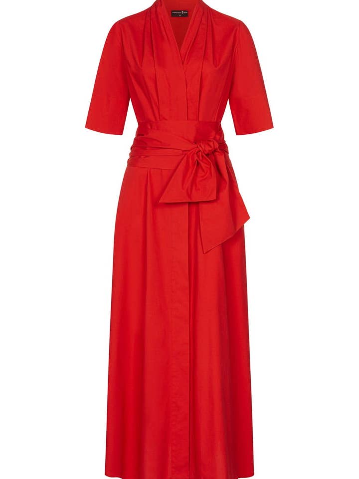 Rode blousejurk met afneembare brede riem voor wholesale door Marianna Déri GmbH