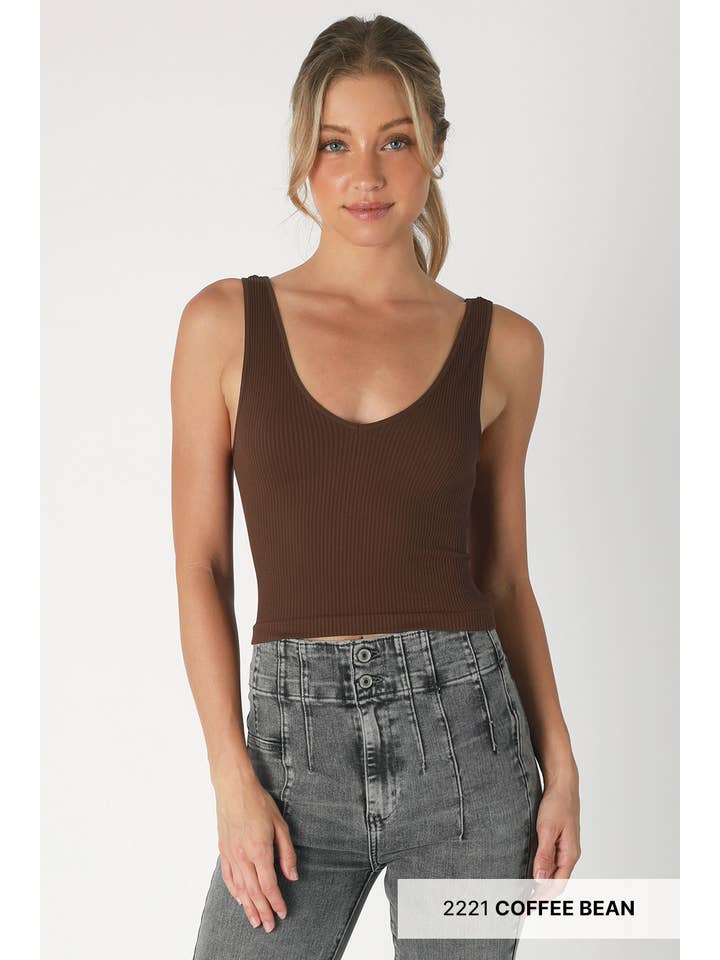 NIKIBIKI – Top de malha - Mulher por atacado – NS7575 - Top recortado canelado com decote em V14