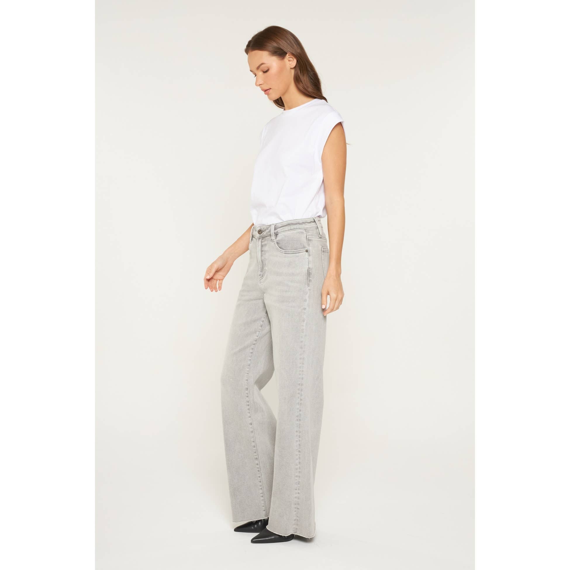 PLATINUM GREY SUPER HIGH WIDE LEG WITH RAW HEM for wholesale on Faire3