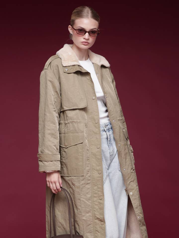 Faux Fur-Lined Nylon Parka for wholesale by Avec Les Filles