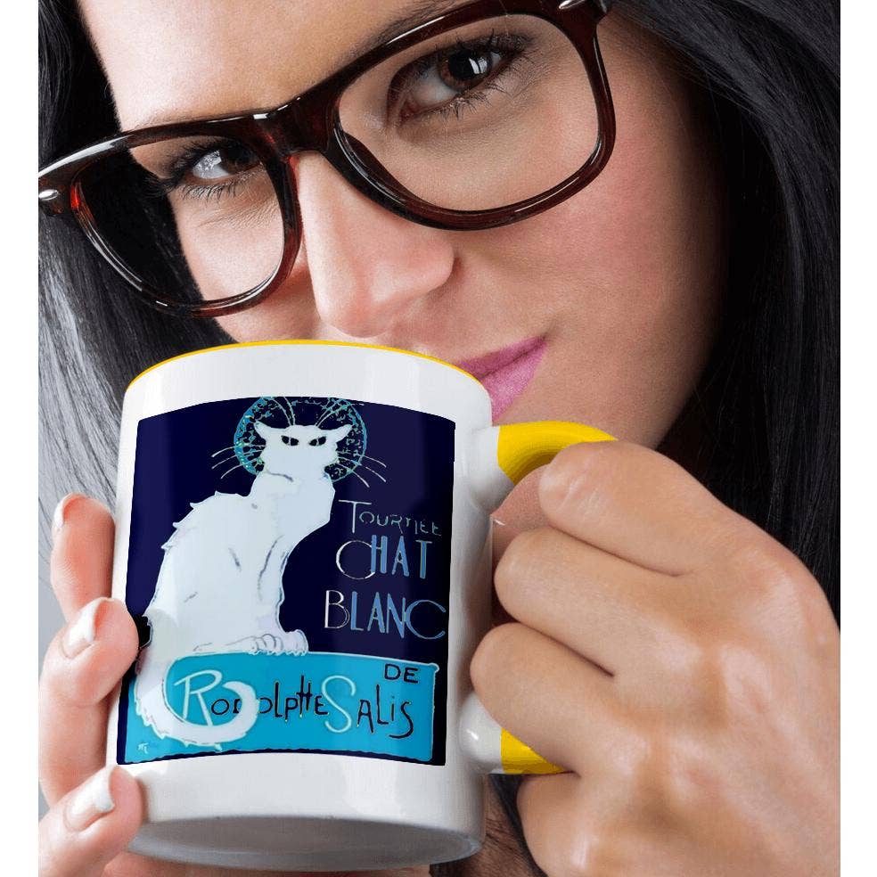 3dRose - Vendita all'ingrosso Tazza - 3dRose, Tournee Chat Blanc Parodia Le Chat Noir - Invecchiato, Tazza1