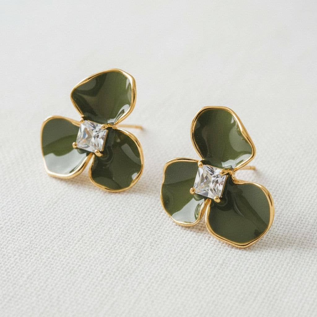 Ellemadera - Wholesale Stud/Post Earrings - Floral Enamel Drop Earrings with Vintage Charm1