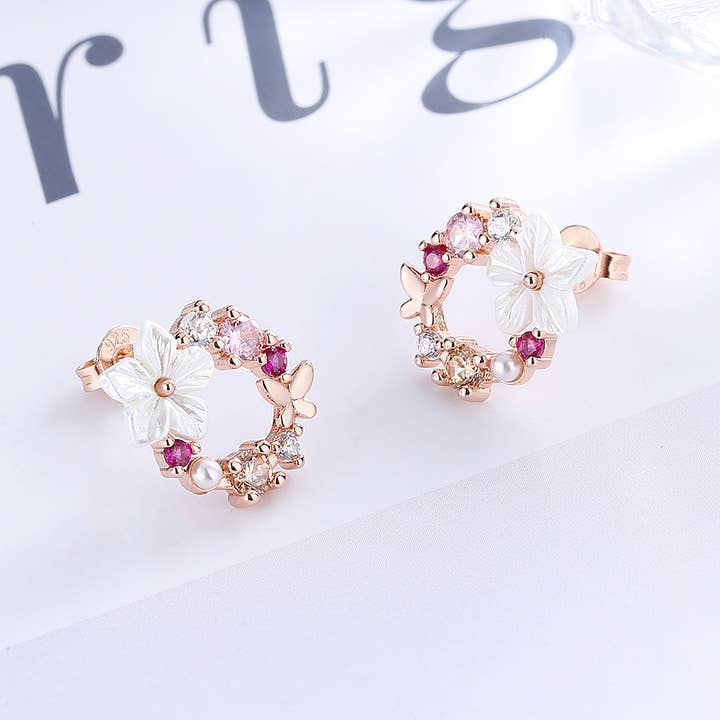 Amy and Annette - Wholesale Stud/Post Earrings - Sterling Silver Opal & Resin Open Flower earring with Swarovski