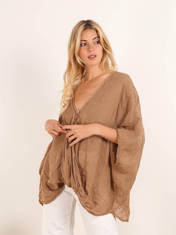 Linnen blouse met knopen 100%LIN 86068 voor wholesale door la maison des fibres naturelles