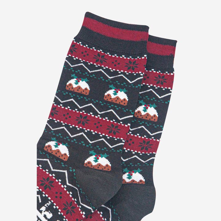 Sock Talk – wholesale Socks – Men's – Men's Bamboo Socks - Black, Christmas Pudding Fair Isle2