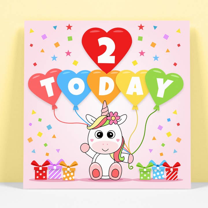 2 Today - Second Birthday - Baby Unicorn Card for wholesale by RoleyOleyMoley
