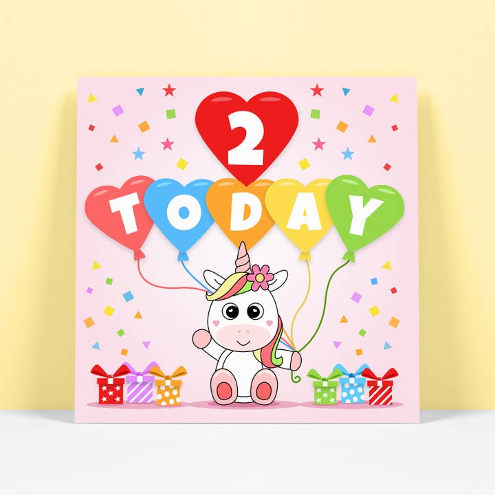 2 I dag - Anden Fødselsdag - Baby Unicorn Card for engroshandel hos RoleyOleyMoley