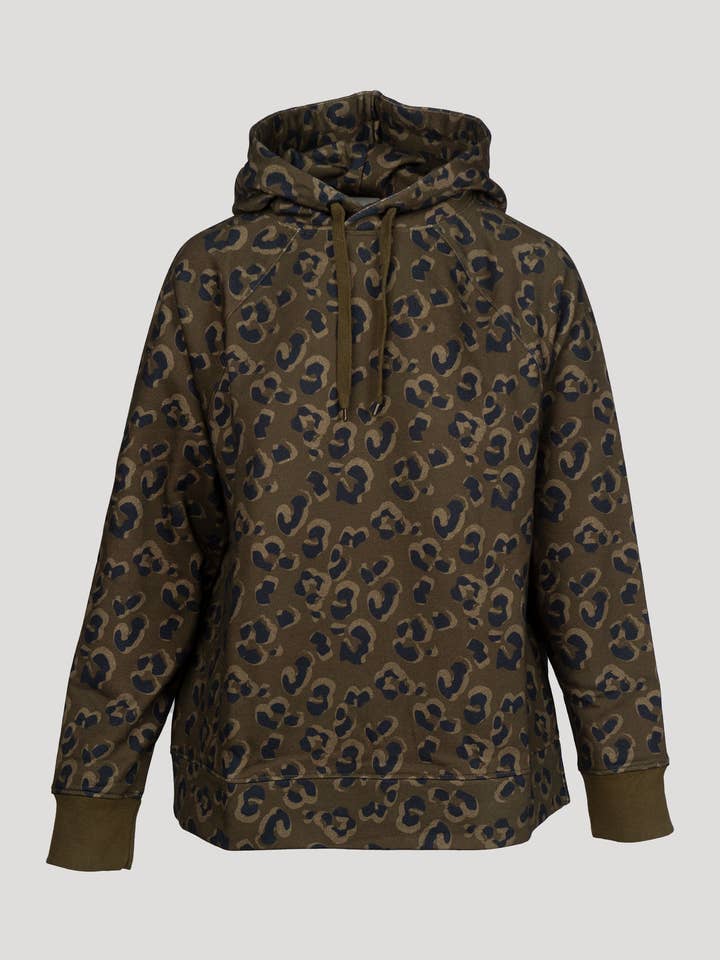 Felpa da donna con stampa leopardata floccata per la vendita all'ingrosso da parte di linenease