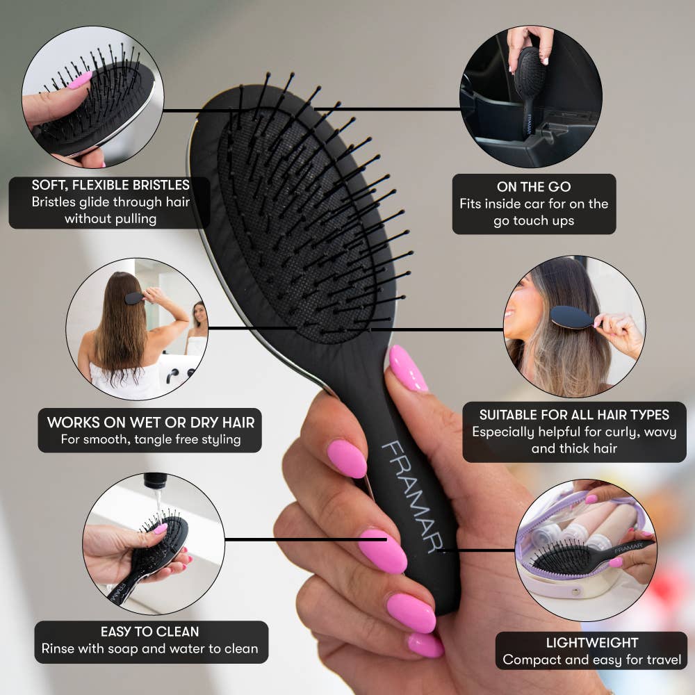 Framar Hair Brushes & Hair Accessories - Wholesale Hair Brush/Comb - FRAMAR Mini Hair Brush, Travel Hair Brush, Black Mini Brush6
