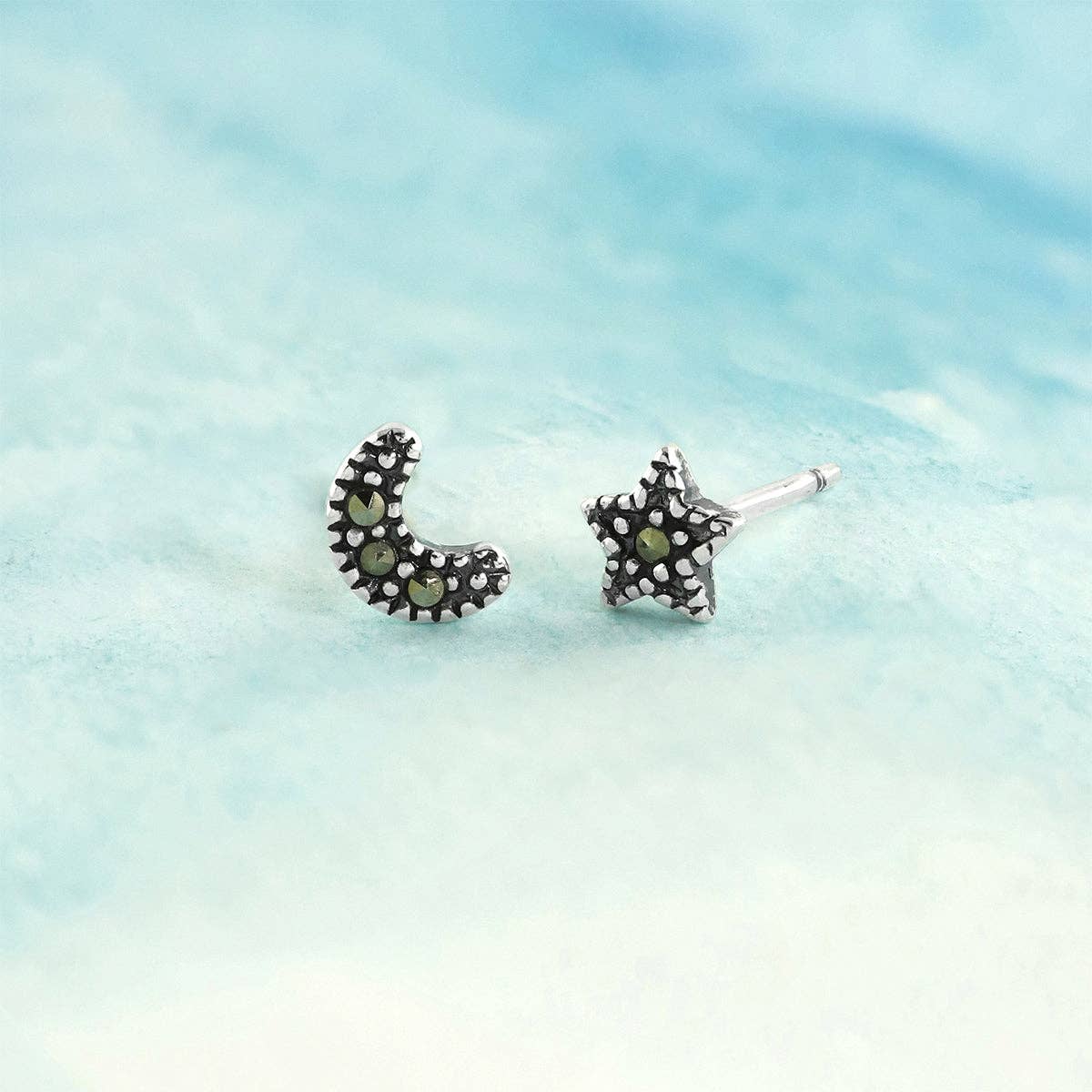 Boma Jewelry - Wholesale Stud/Post Earrings - Lune & Etoile Marcasite Studs (SD 1193)2