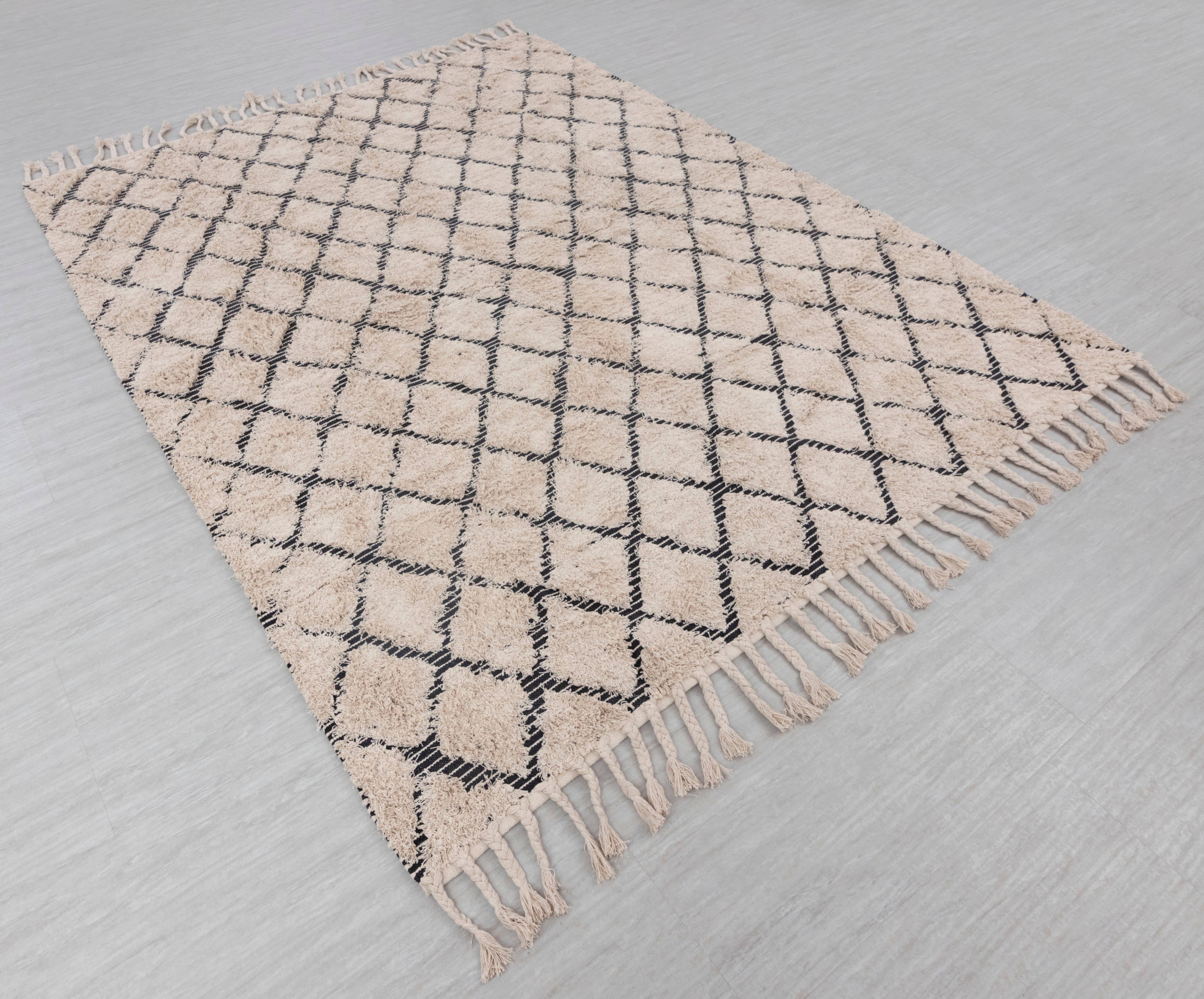 Aesthetic Homes LLC - Wholesale Area Rug - Modern Moroccan Beige Bohemian Hand Woven Wool Cotton Rug 5