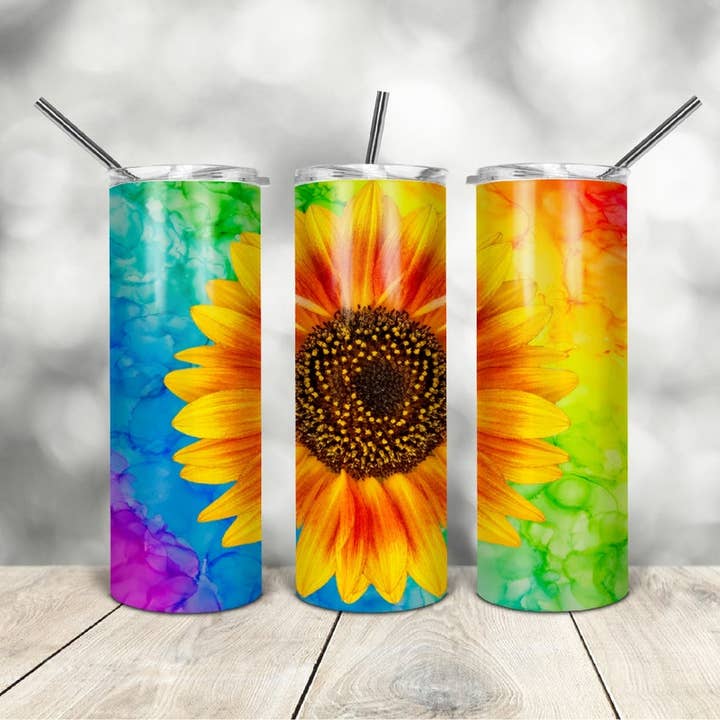 Sunflower Tiedye 20oz Sublimation Tumbler for wholesale by Twisted T Creations