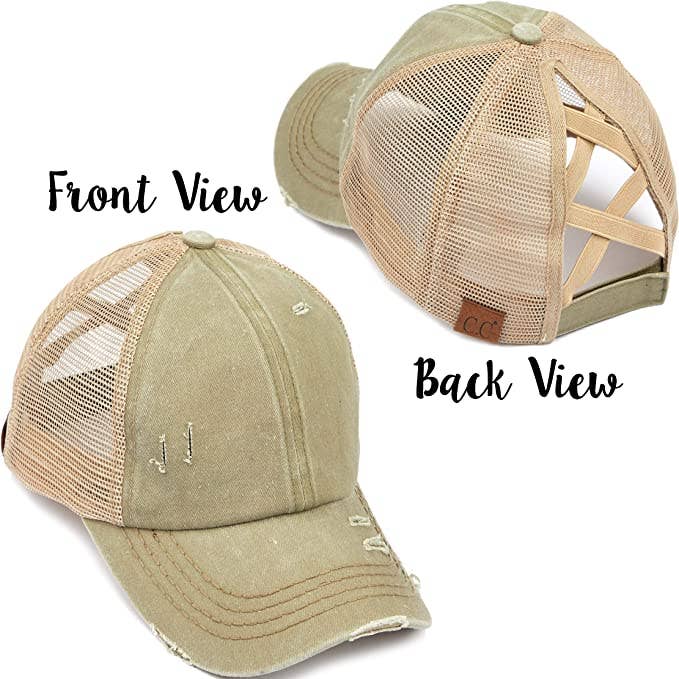 Funky Junque - Wholesale Ponytail Cap - Women's - Criss Cross Ponycap - Olive2