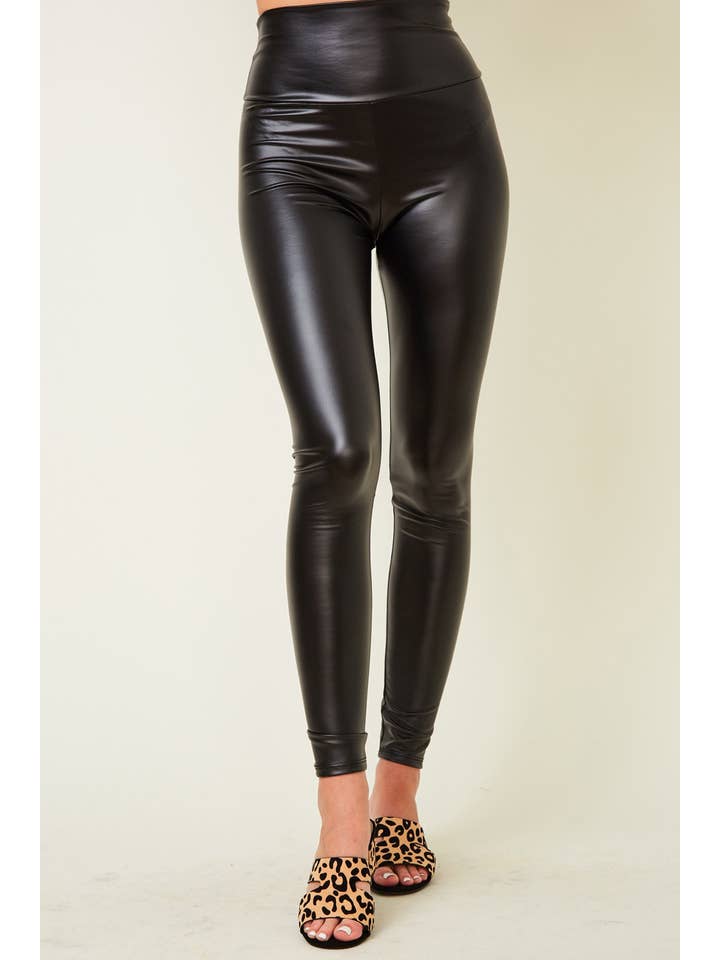 BLACK Faux Leather High Waist Skinny Leggings for wholesale on Faire