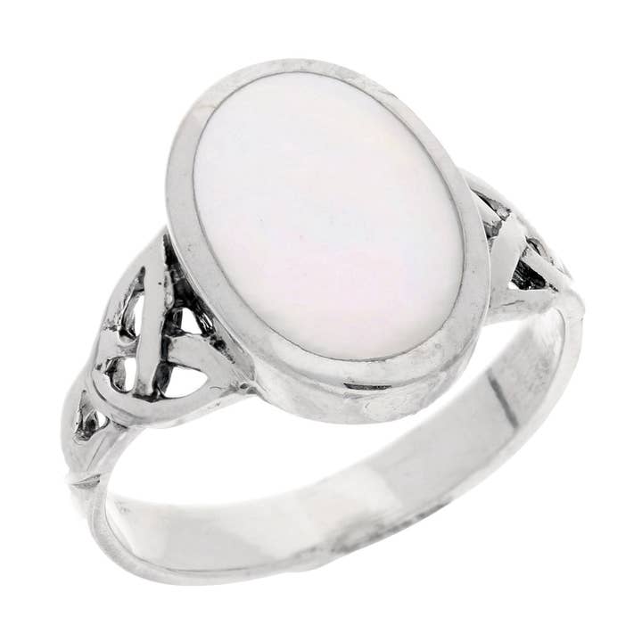 Sterling Silver Mother of Pearl Inlay Celtic Knot Ring for wholesale by Silver Insanity