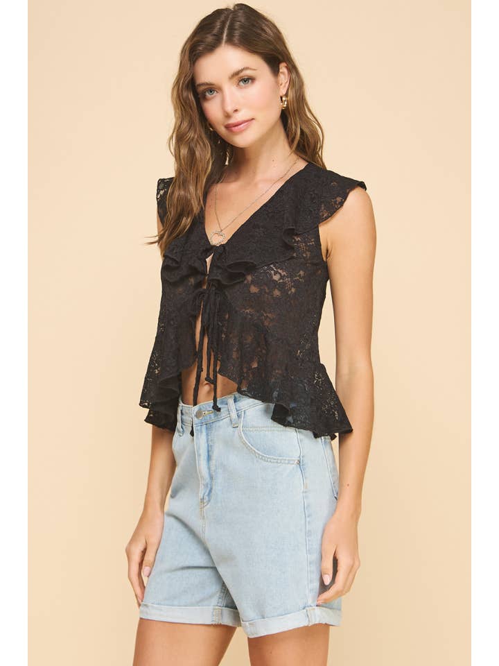 If She Loves - Wholesale Blouse - Women's - ISJ1405 Ruffled Lace Top Black11