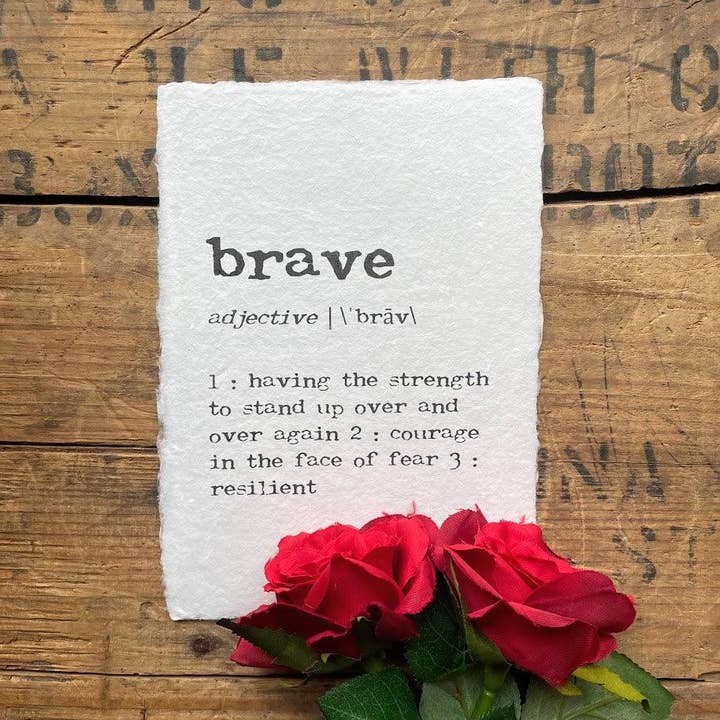 brave definition print in typewriter font on handmade paper for wholesale by Alison Rose Vintage