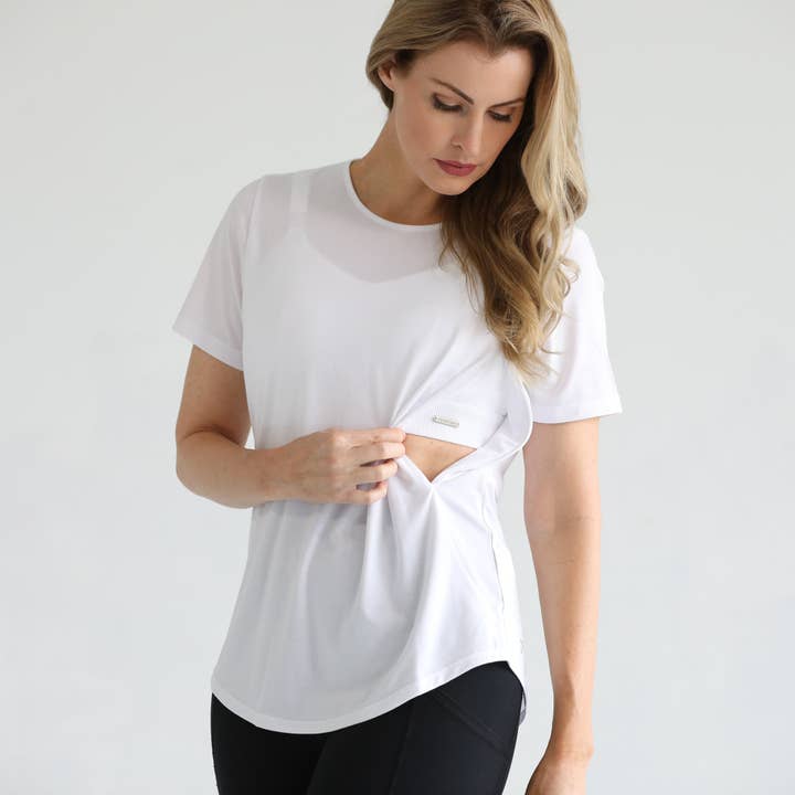 Harper Cross Back Short Sleeve Nursing Tee (Blanc) for wholesale by Sweat & Milk