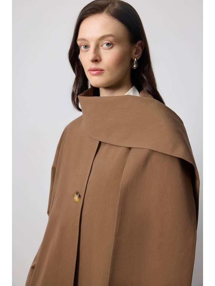 Kahverengi SHAWL DETAILED TRENCH COAT for wholesale on Faire2