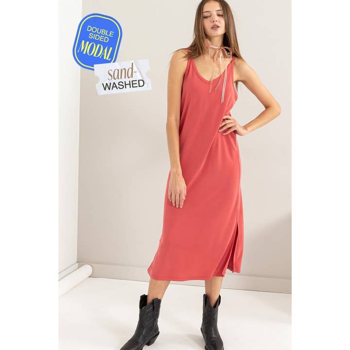 HYFVE - Wholesale Dress - Women's - DZ24C269-Soft V-Neck Midi Dress