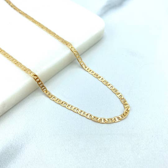 18k Gold Filled 2mm Thin Mariner Link Chain Flat Style for wholesale by Luxus Accessories