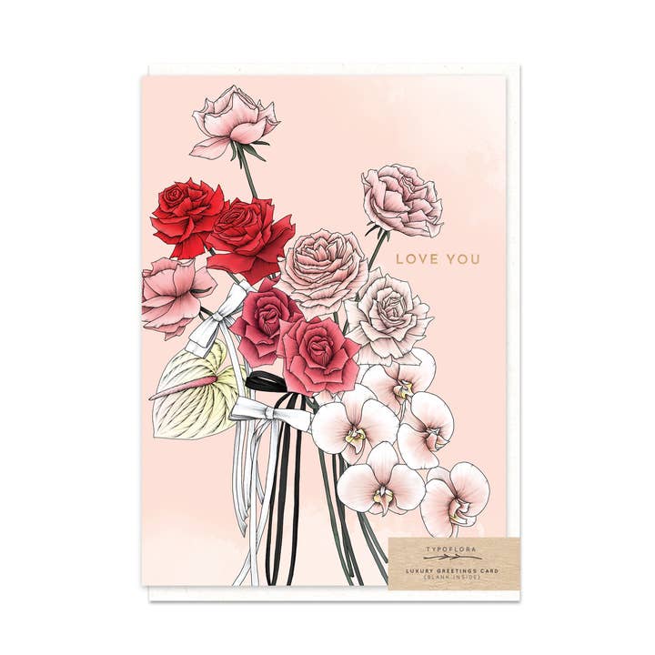Rose Love You Card for wholesale by Typoflora