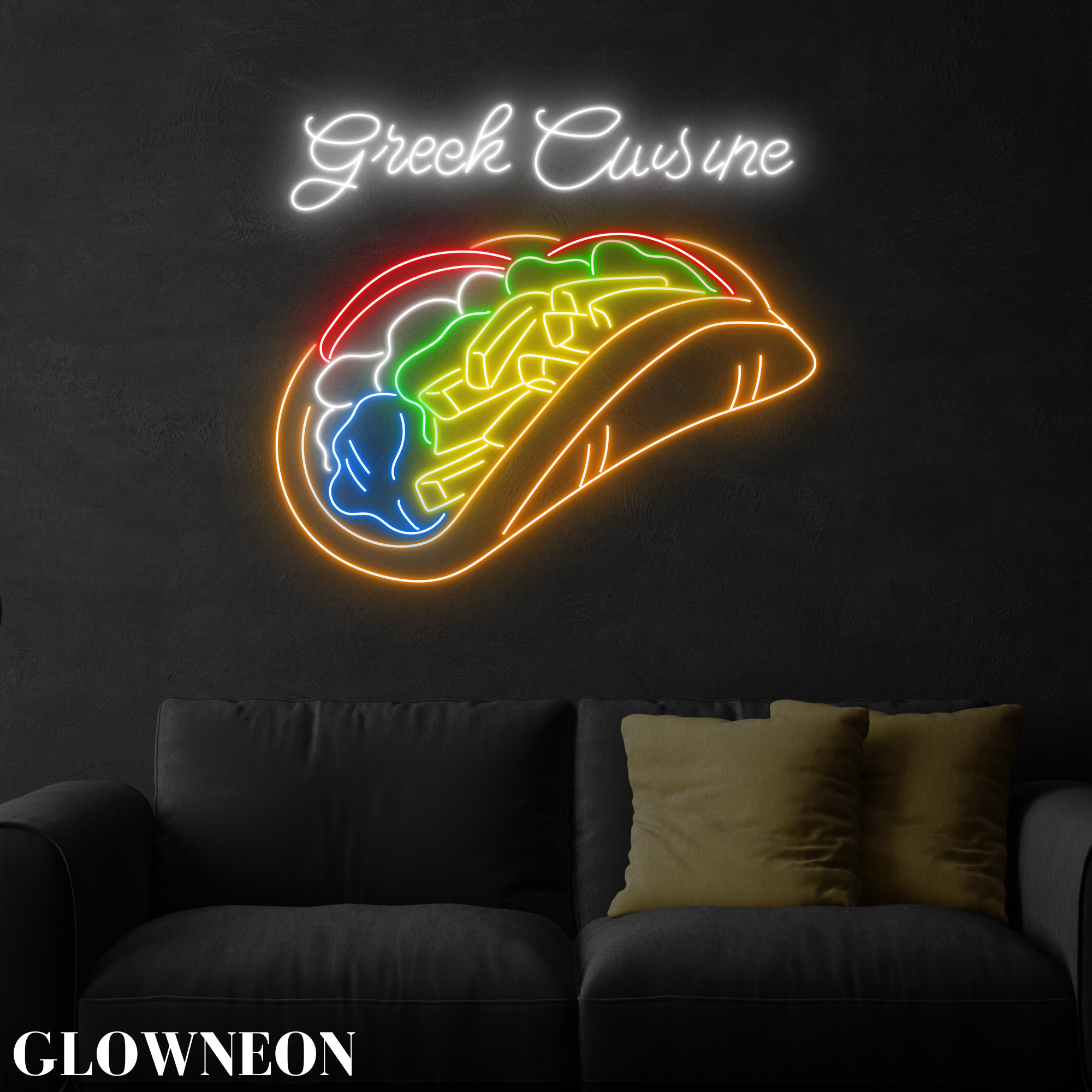 Glow Neon - Vente Enseignes néon - Décoration au néon de cuisine grecque, lampes LED pour restaurant Gyros grec3