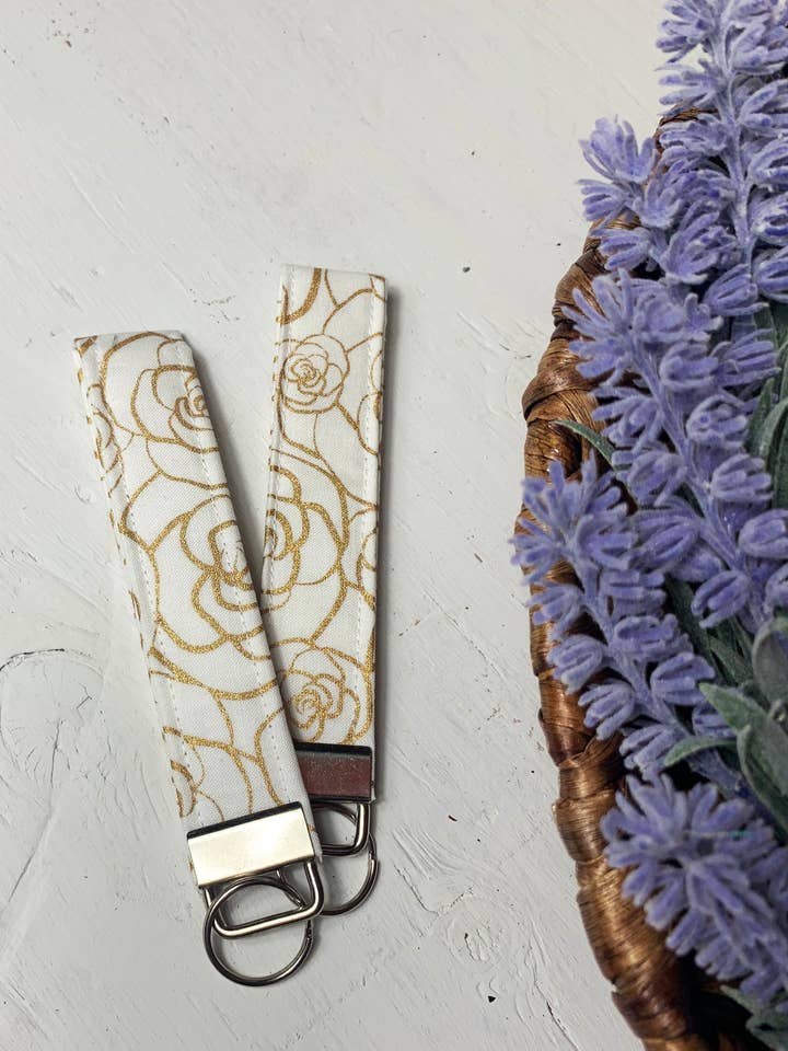 Gold Roses Keychain/Wristlet for wholesale by BigLotus Boutique