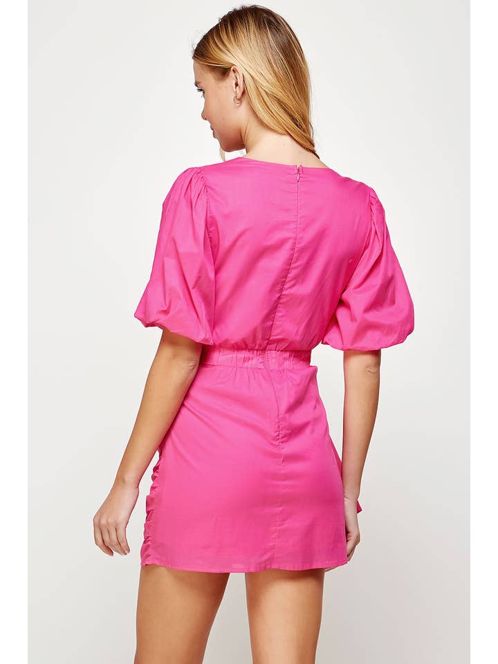 Strut & Bolt - Wholesale Dress - Women's - Ruched Short Puff Sleeve Voile Mini Dress44