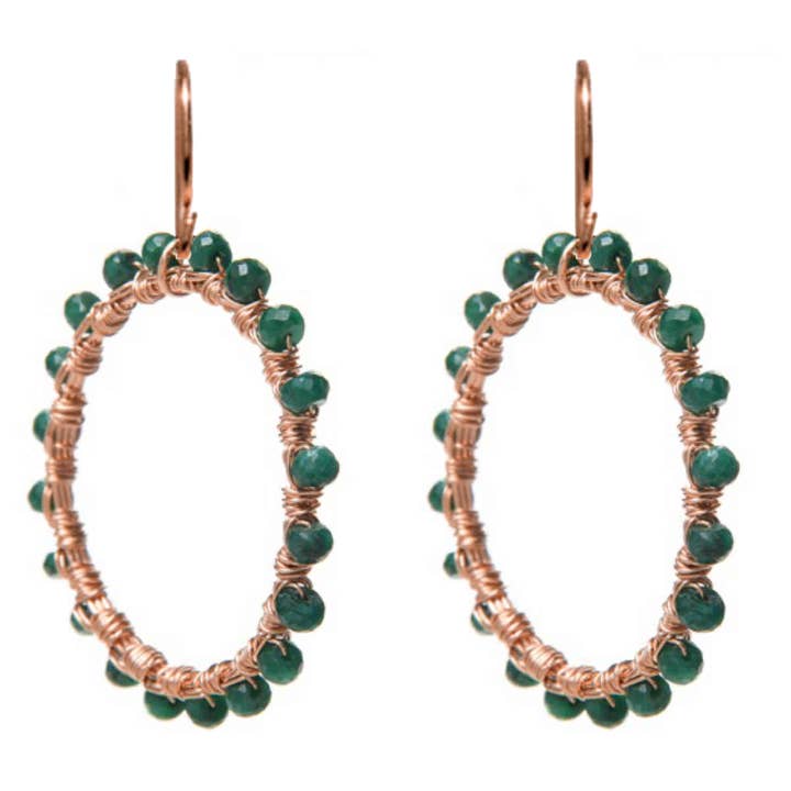 The Perfect Gem Hoepeloorbellen, roségoud, smaragd voor wholesale door Dana Blair Designs