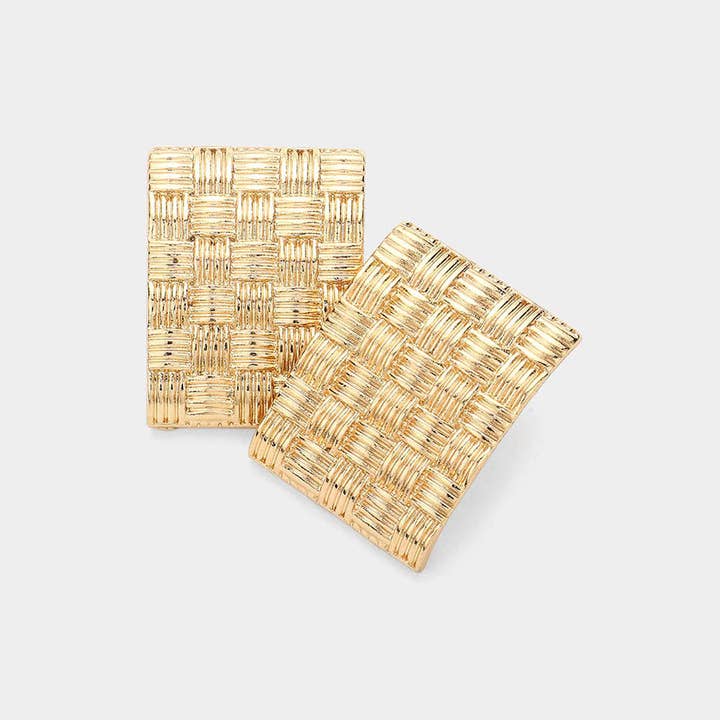 Boucles d'oreilles rectangulaires en métal texturé pour la vente par Sensibling Corp.