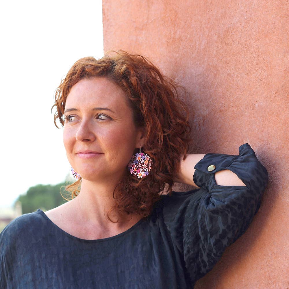 RAS - Wholesale Dangle Earrings - Purple Bouquet Silver Plated Earring2