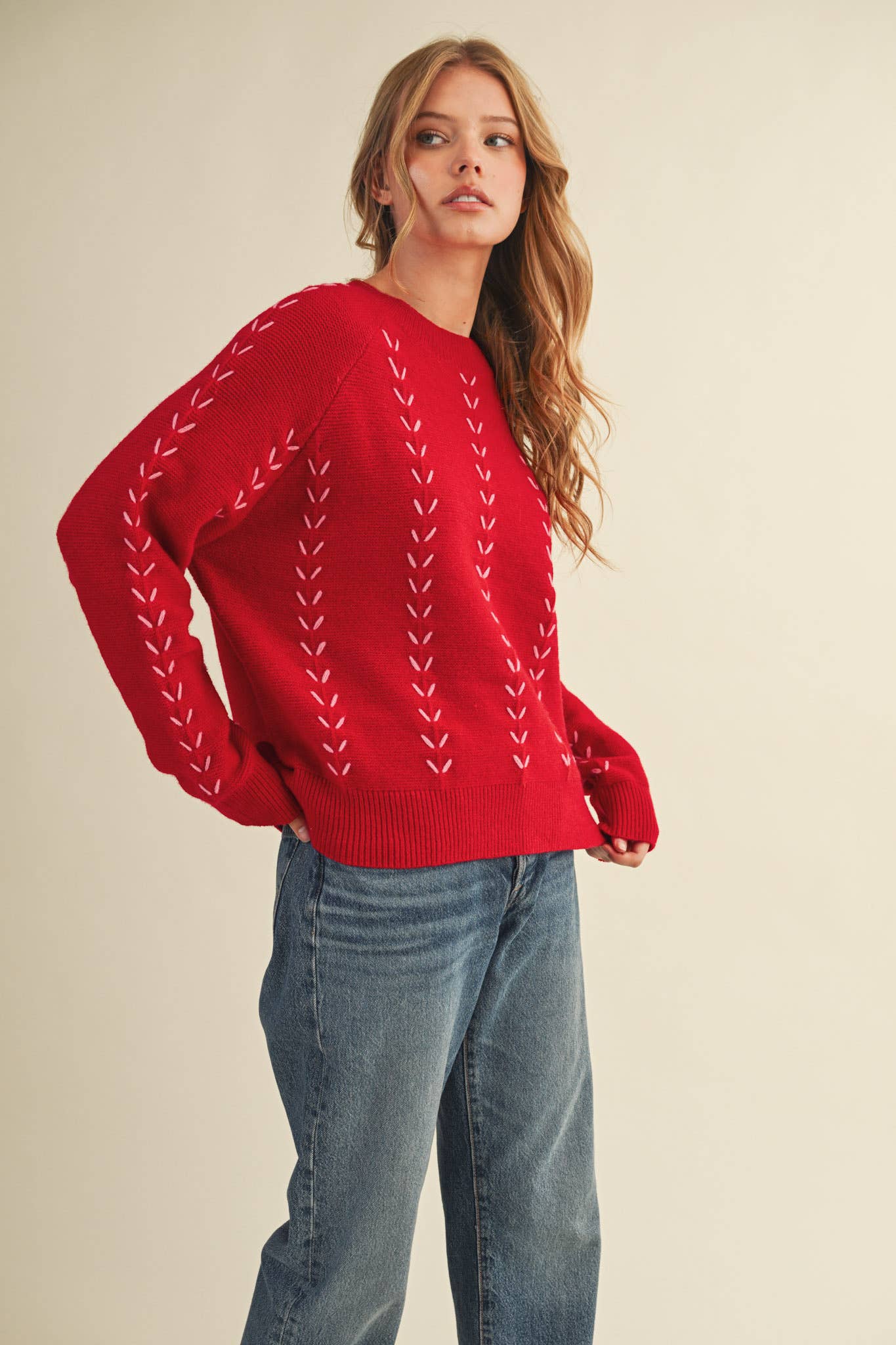 &MERCI - Wholesale Knit Sweater - Women's - EMBROIDERED LONG SLEEVE PULLOVER SWEATER MSW1117911